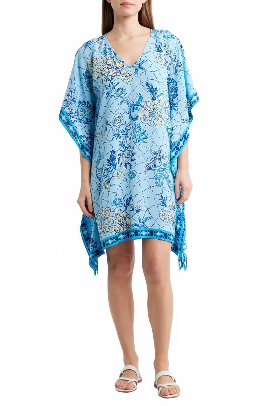 NEW LILLY PULITZER women's lindamarie silk caftan dress in bellevue blue